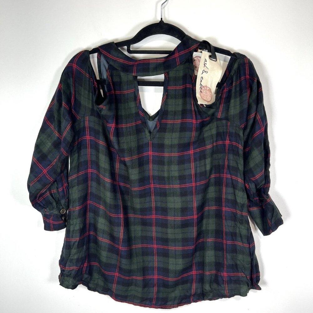 Ash & Ember Checkered Cold Shoulder Top‎ Women’s Size Medium New With Tags